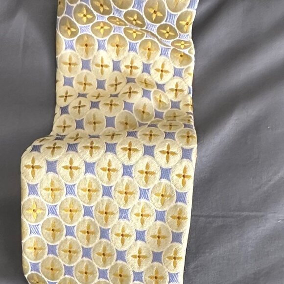 Ike Behar Yellow and Gray/Blue Patterned Men's Tie - Picture 7 of 7